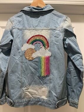 Lola and the Boys rainbow crystal denim shirt/jacket - adult small